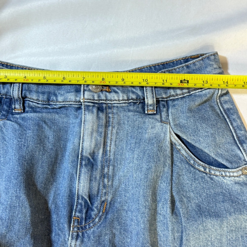 Free People We The Free Denim Mini Skirt Wmns 27 Blue Raw Hem Boho Pleated Indie - Picture 3 of 6